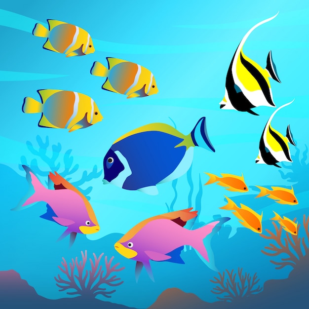 Beautiful underwater world, seascape, fish and sea bottom