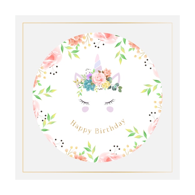 Beautiful unicorn circular birthday card