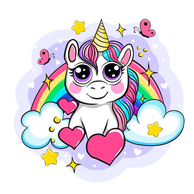 Beautiful unicorn on rainbow background vector illustration