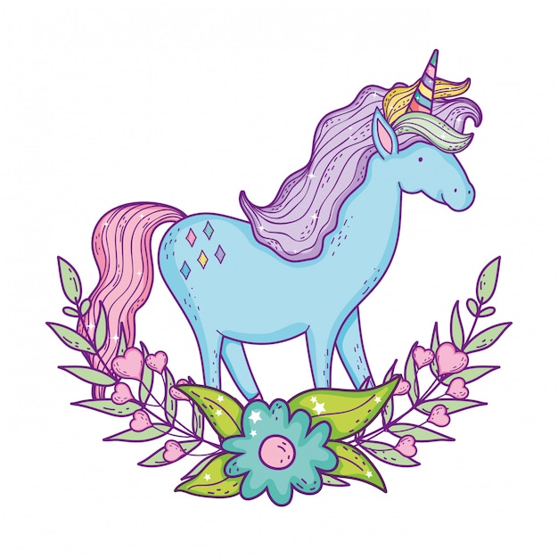 beautiful unicorn with wreath flowers