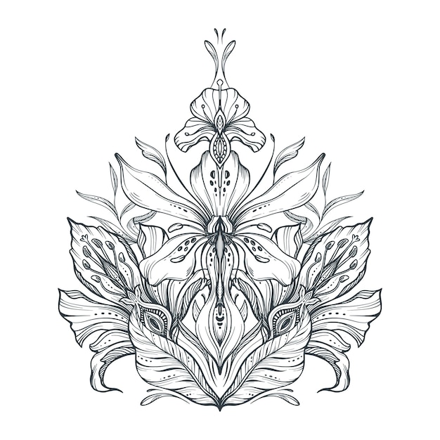 Beautiful vector composition with hand drawn floral elements leaves