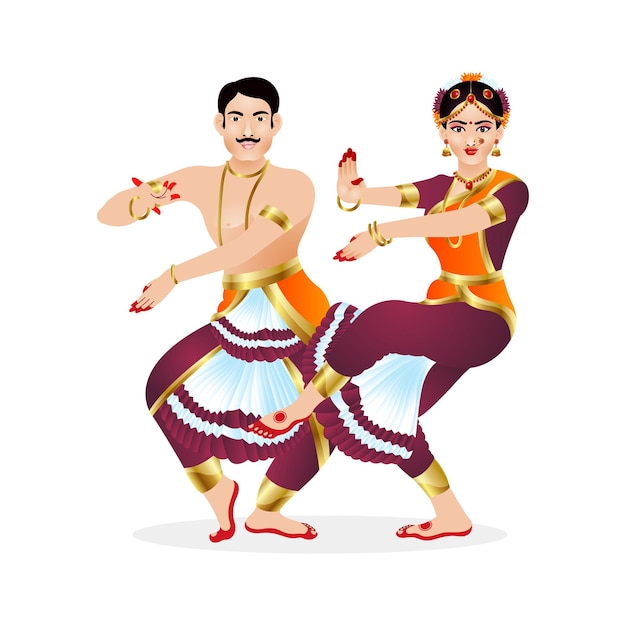 Beautiful Vector design of Couple performing national Indian Bharatanatyam folk dance