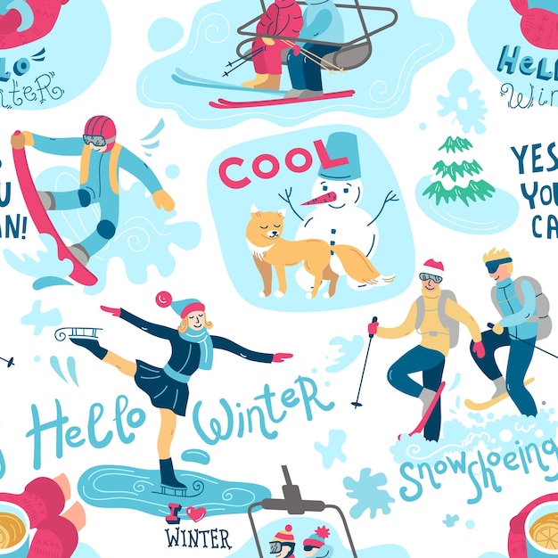 Beautiful vector illustration winter activities Perfect for logotype of ski club christmas sale and etc