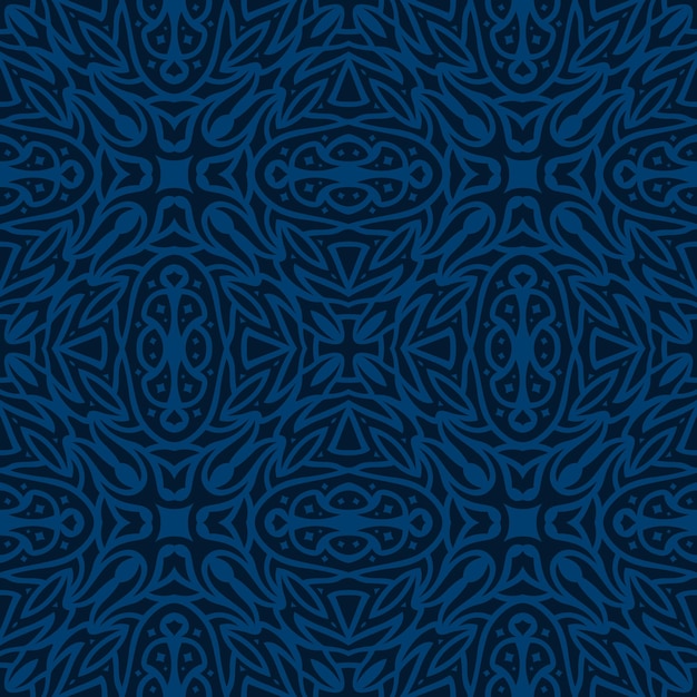 Beautiful vector illustration with abstract dark blue tribal seamless pattern