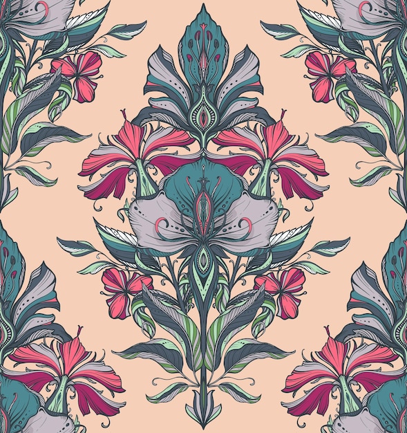 Beautiful vector seamless pattern with hand drawn floral elements