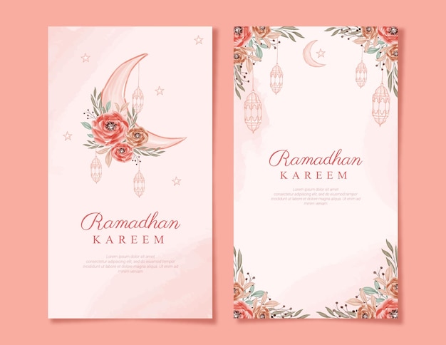 Beautiful vertical Ramadhan kareem with floral watercolor