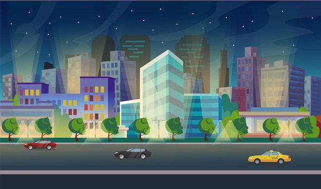 Beautiful view of the night modern city Vector illustration