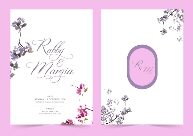 Beautiful water color style wedding invitation with painted flowers