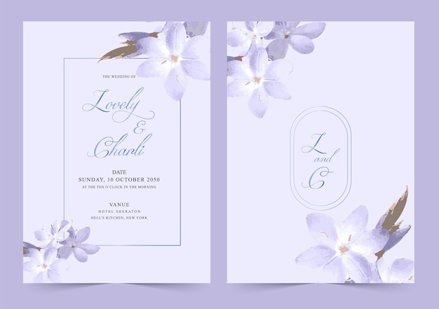 Beautiful water color style wedding invitation with painted flowers