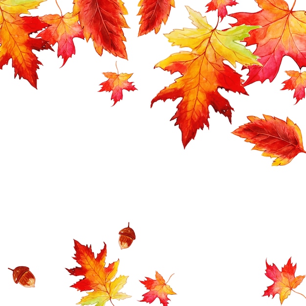 Beautiful Watercolor Autumn Leaves Background