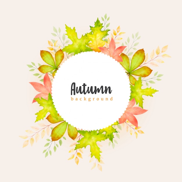 beautiful watercolor autumn leaves wreath background template