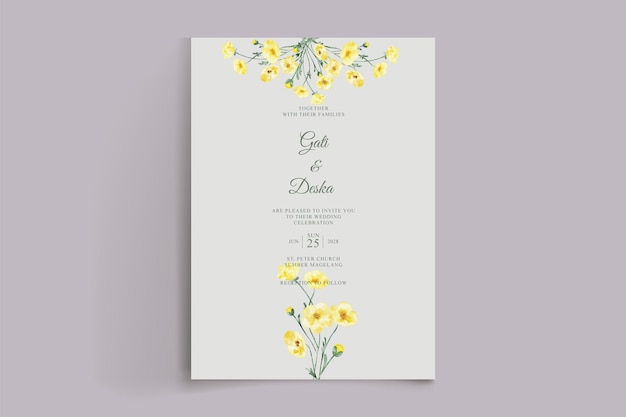 beautiful  watercolor buttercup flower wedding invitation