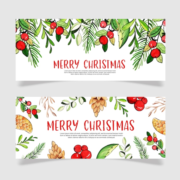 Beautiful Watercolor Christmas Banner Set