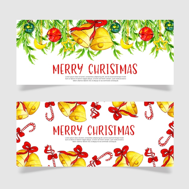 Beautiful Watercolor Christmas Banner Set