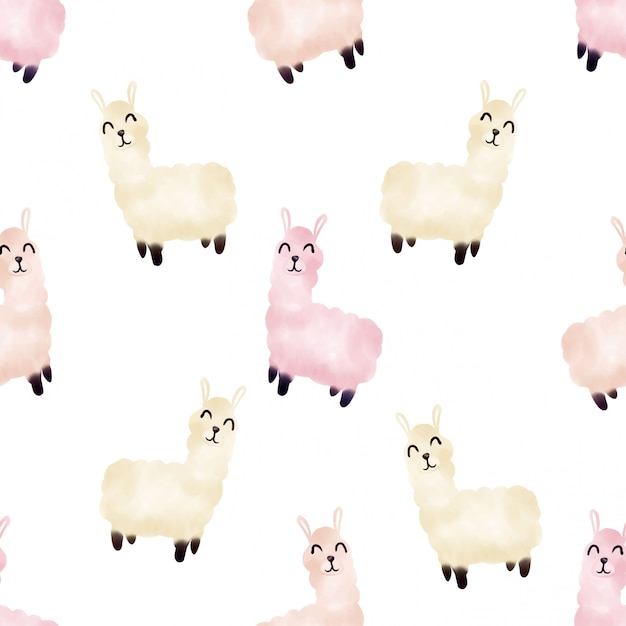 beautiful watercolor cute ilama seamless pattern