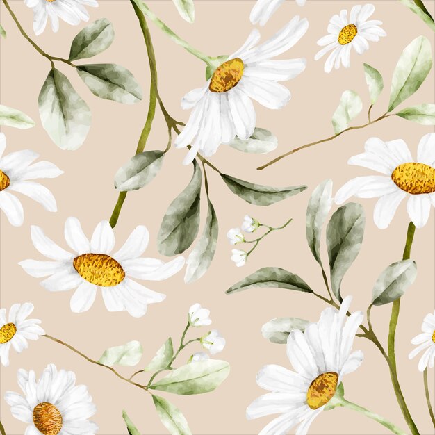 Vector beautiful watercolor daisy flower seamless pattern