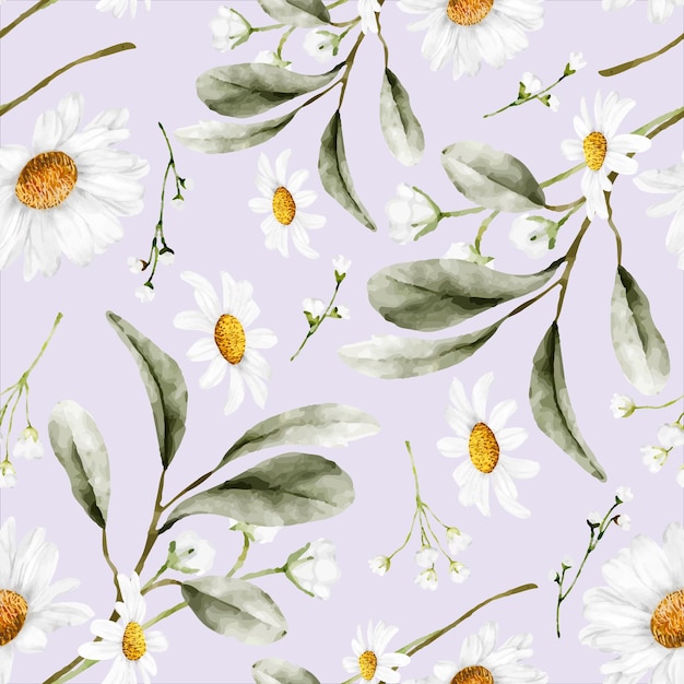 Vector beautiful watercolor daisy flower seamless pattern