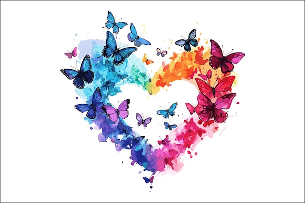 Vector beautiful watercolor design featuring butterflies and heart shapes