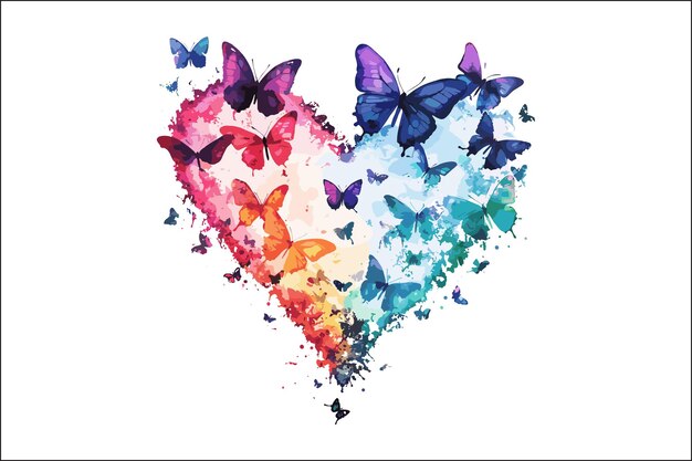 Vector beautiful watercolor design featuring butterflies and heart shapes