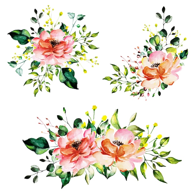 Beautiful Watercolor Floral Bunches Arrangement Collection