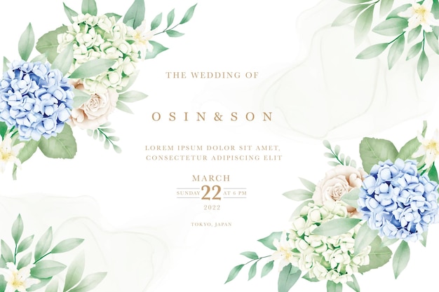 Beautiful Watercolor floral  Hydrangea Wedding Card Template