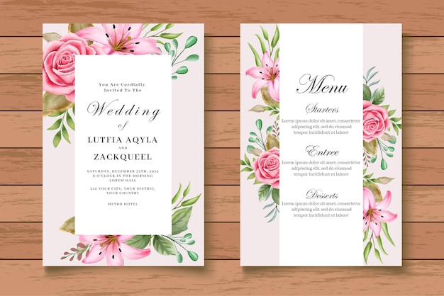 Beautiful Watercolor Floral Invitation Card Set