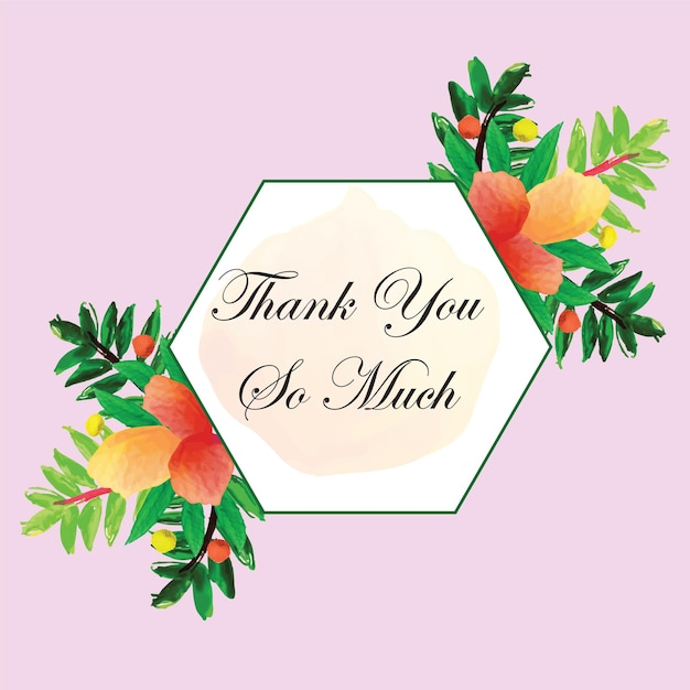 Beautiful watercolor floral thank you or wish card design vector file