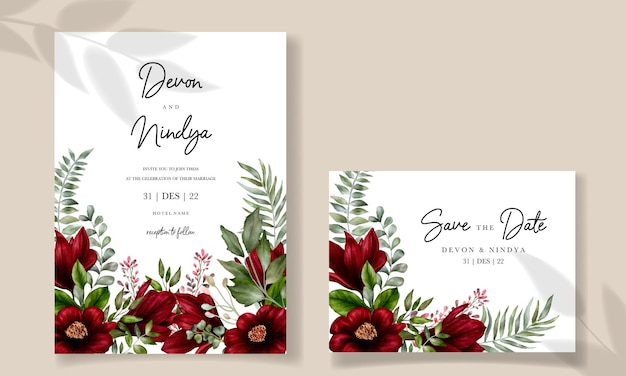 Beautiful watercolor floral wedding invitation card design