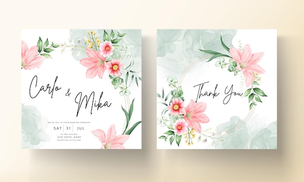 beautiful watercolor floral wedding invitation card set