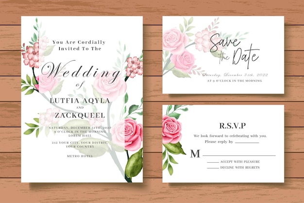 Beautiful Watercolor Floral Wedding Invitation Card Set