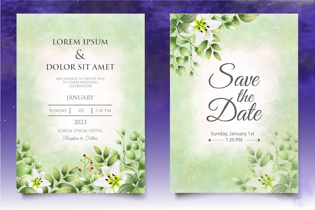 Beautiful watercolor floral wedding invitation card template