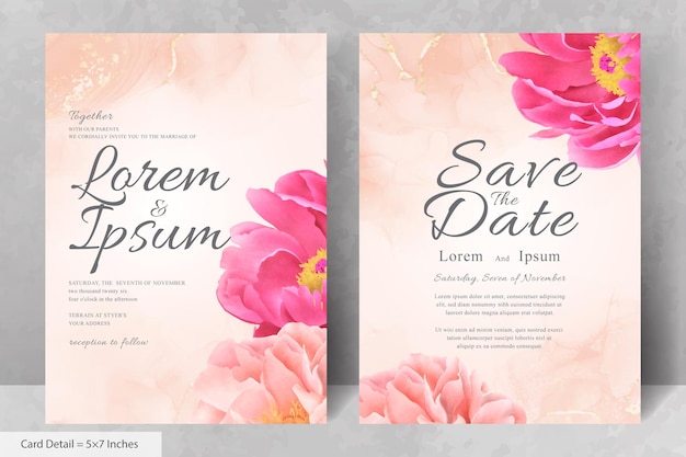 Beautiful Watercolor Floral Wedding Invitation Set with Hand Drawn Peony and Leaves