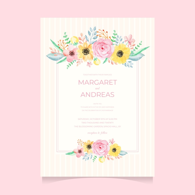 Beautiful Watercolor Floral Wedding Invitation Template