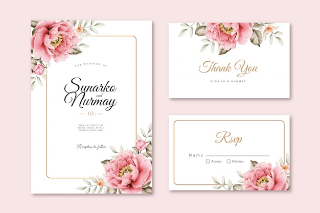 Beautiful watercolor floral wedding invitation templates