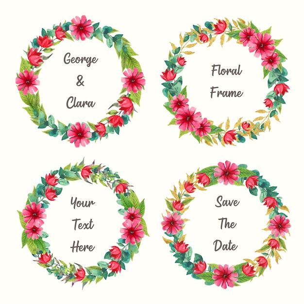 Beautiful watercolor floral wreath vector collection for wedding invitation