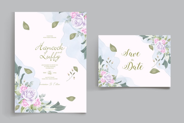 Beautiful watercolor floral wreath wedding invitation card