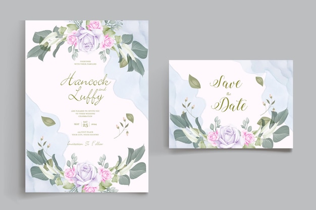 Beautiful watercolor floral wreath wedding invitation card