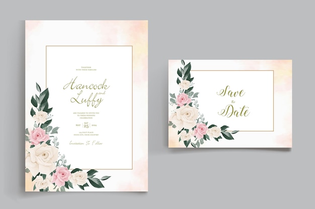 Beautiful watercolor floral wreath wedding invitation card