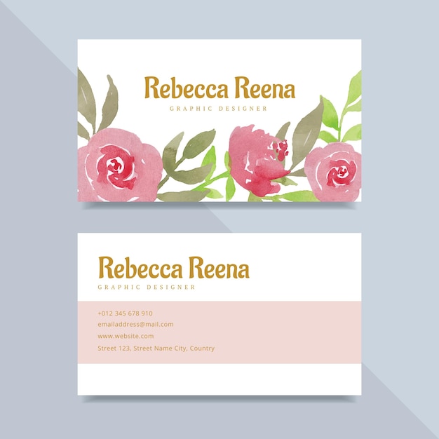 Beautiful Watercolor Flower Business Card Template Design