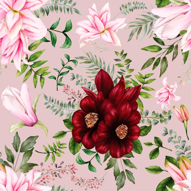 Beautiful watercolor flower seamless pattern