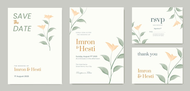 beautiful watercolor flower wedding invitation template premium vector 2