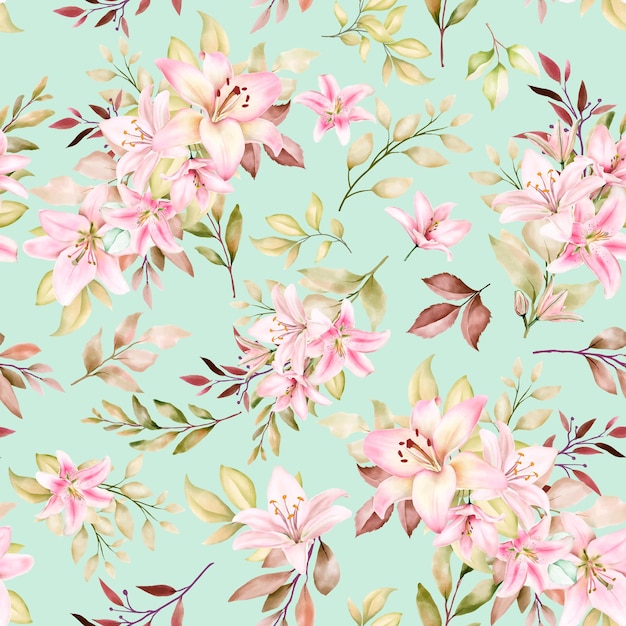 beautiful watercolor lily seamless pattern