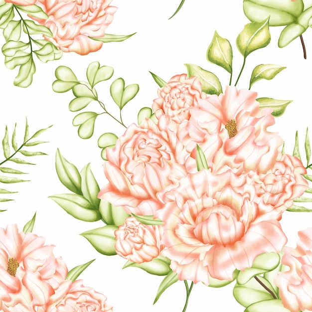 Vector beautiful watercolor peony flower seamless pattern