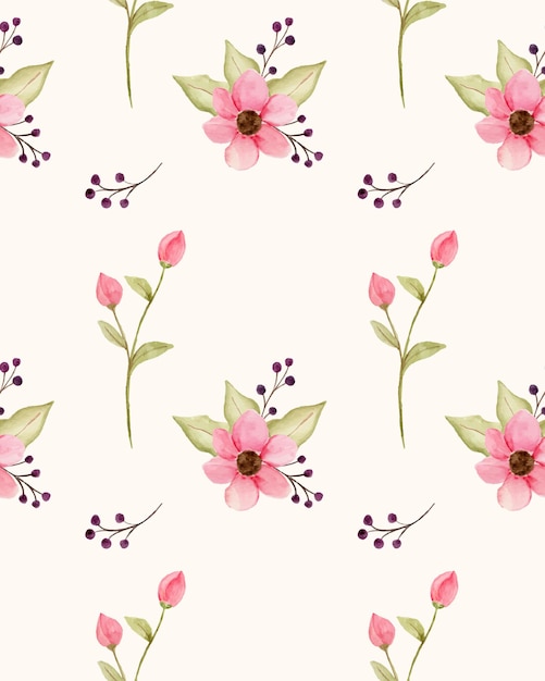 Beautiful watercolor pink flowers as seamless pattern