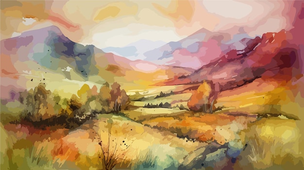 A beautiful watercolor poster of a mountain landscape