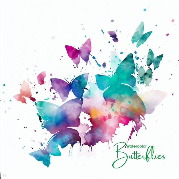 Beautiful Watercolor Rainbow Splash Abstract Butterflies