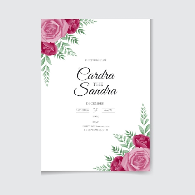 Beautiful watercolor red rose wedding invitation floral design