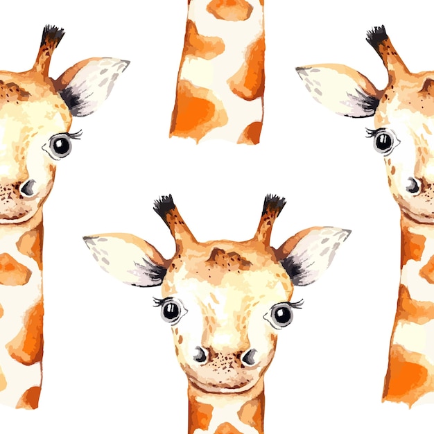 Beautiful watercolor seamless pattern giraffe isolated on white background Vector wild animals illustration for kids room wallpaper