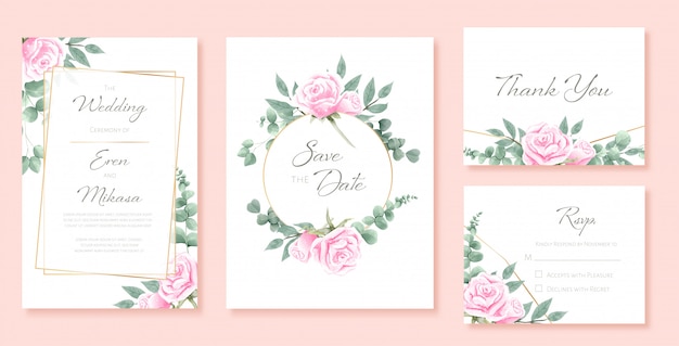 Beautiful watercolor set of wedding card templates