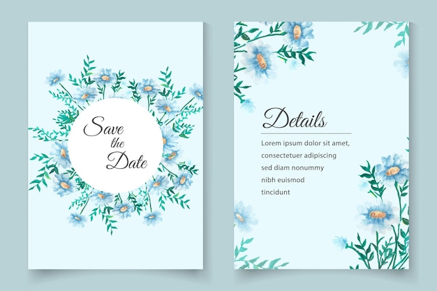 Beautiful watercolor soft floral wedding invitation card template